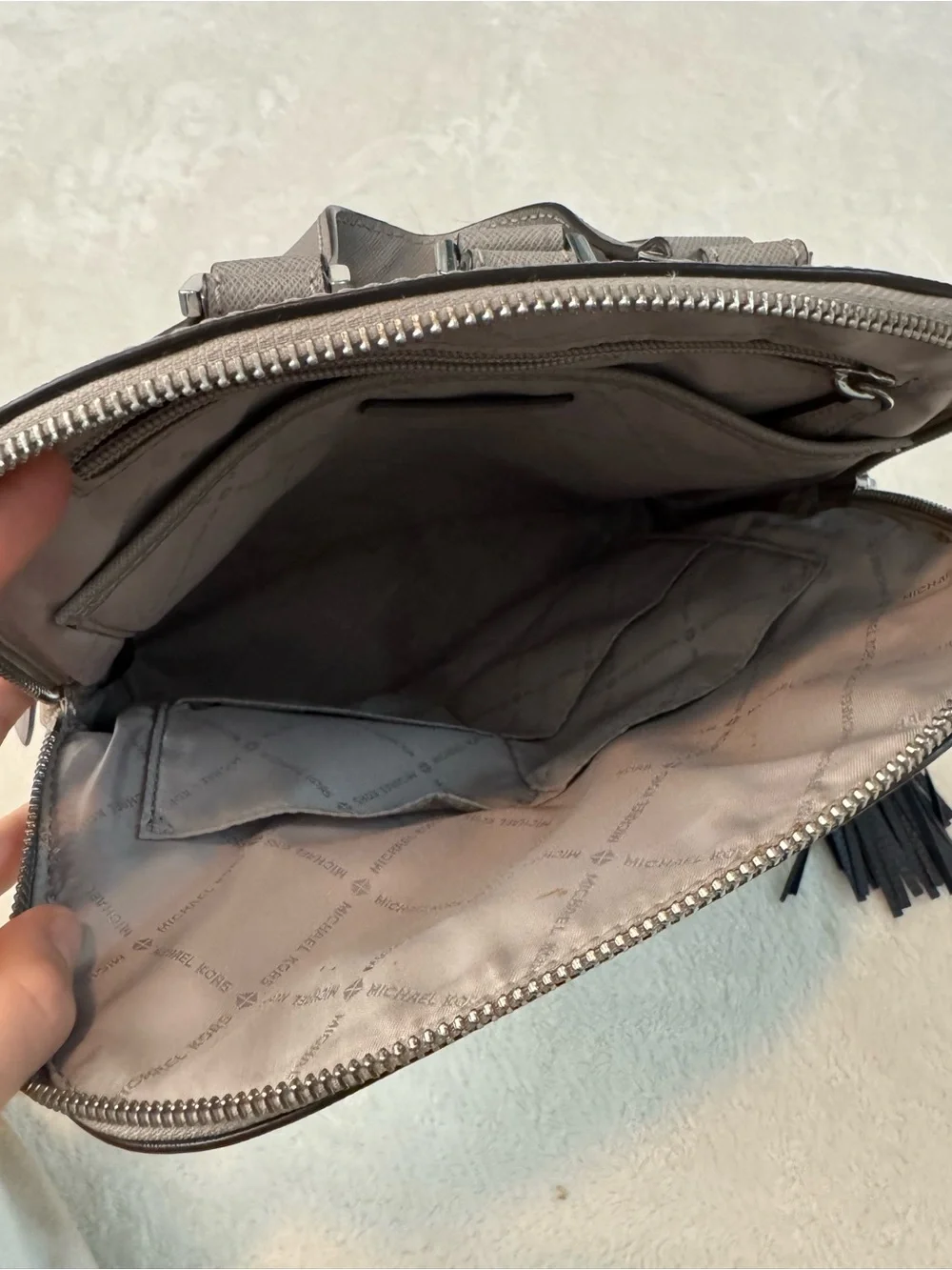 MICHAEL KORS Grey Leather Backpack with Tassel